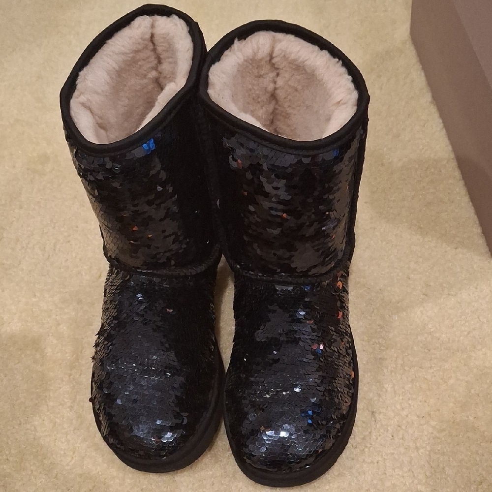 Black Sequin Boots with Cream Lining